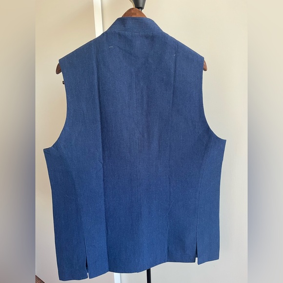 NWT Fabindia Men Sleeveless Jacket Vest Nehru Mandarin Collar Woven Cotto Blue M - Picture 2 of 10